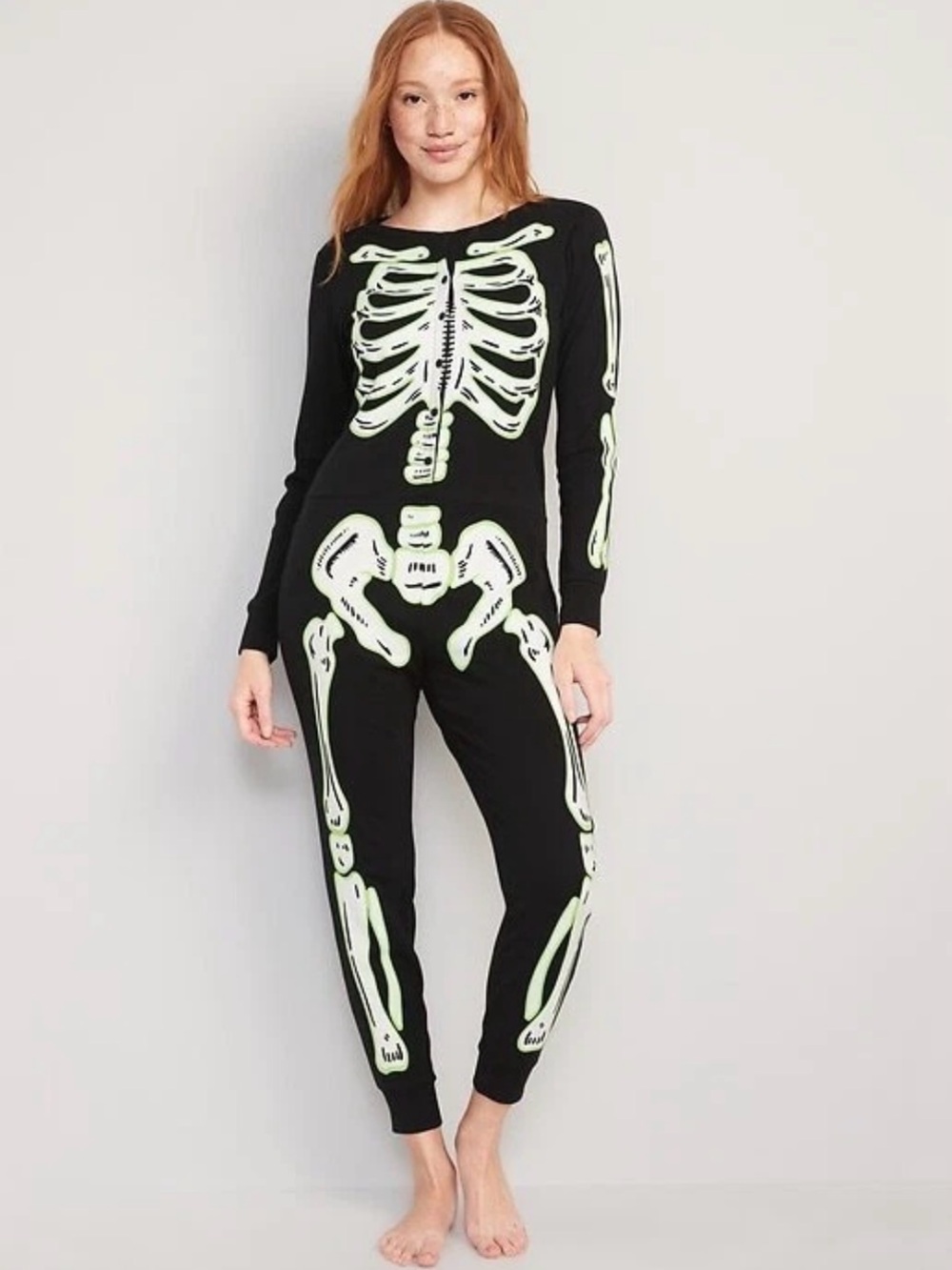 Old Navy Black Jumpsuit with Glow in the dark Green Skeleton Print NWT - Picture 5 of 11